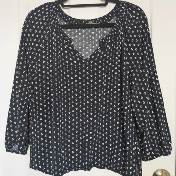 Les Serein Navy Floral Flowy Blouse sz XL Casual Chic - Picture 1 of 6